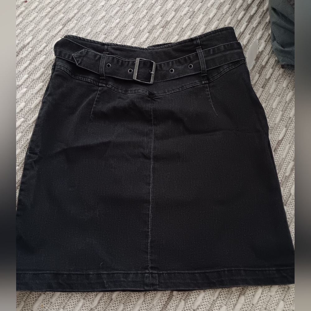 Black Denim Skirt with Belt